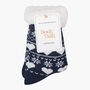 Women's Long Slipper Socks Grip Sole Fair Isle Navy Blue, thumbnail 3 of 3