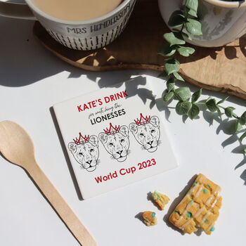 Lioness Personalised Ceramic Coaster, 3 of 5