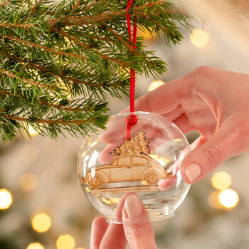 Personalised Christmas Car And Tree Glass Dome Bauble, 2 of 4