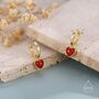 Sterling Silver Natural Red Onyx Heart Dangle Huggie Hoop Earrings, thumbnail 5 of 11