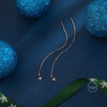 Extra Tiny Cz Starburst Threader Earrings In Sterling Silver, 5 of 9