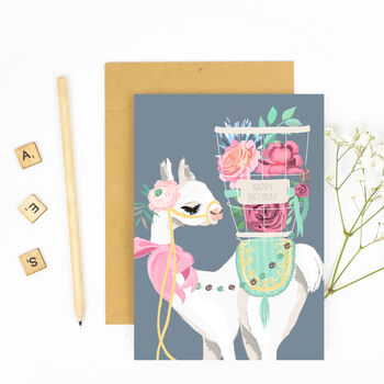 Llama With Bow And Flower Basket Birthday Card, 4 of 4