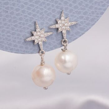 Starburst Baroque Pearl Drop Earrings, 5 of 12