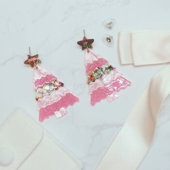 Glitter Christmas Tree Earrings – Festive Jewellery In Velvet Pouch Limited Edition Choice Of Two Colours, 8 of 9