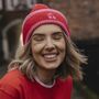 Embroidered Cherry Striped Beanie Hat, thumbnail 4 of 5