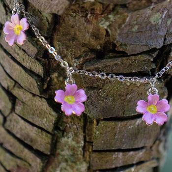 Pink Primrose February Birth Flower Charm Bracelet, 3 of 4