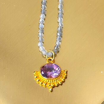 Labradorite Beaded Necklace With Fancy Amethyst Pendant, 3 of 5