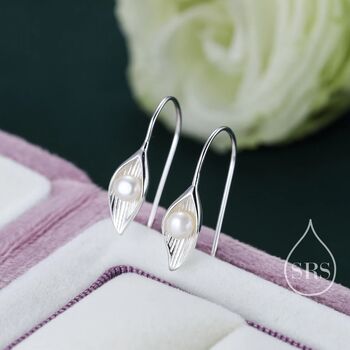 Calla Lily Flower And Pearl Hook Earrings, 6 of 9