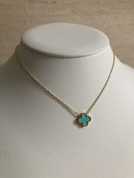 Gold Plated Light Blue Gold Single Clover Necklace, 3 of 4