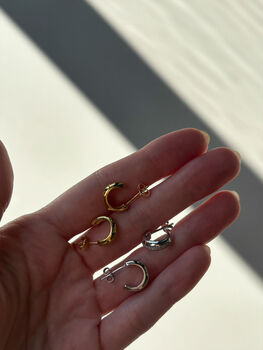 Gold Thick Huggie Hoop Earrings With Stones, 5 of 7