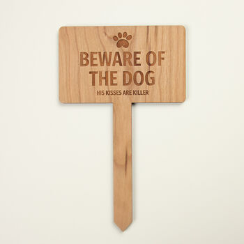 Personalised Beware Of The Dog Solid Cherry Wood Sign, 3 of 8