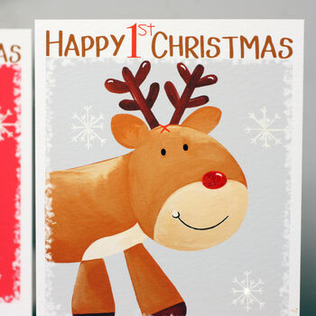 Personalised Reindeer Baby 1st Christmas Card, 5 of 11