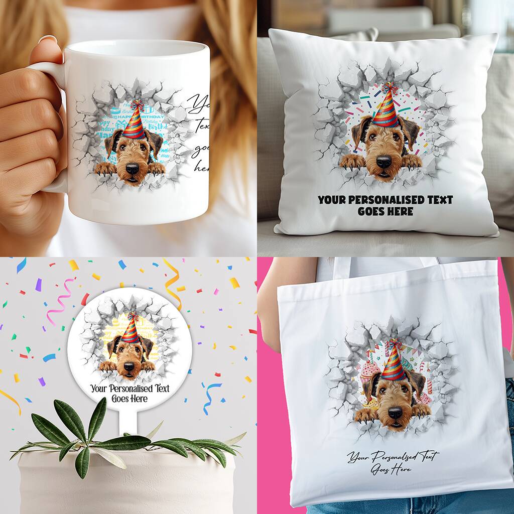 Personalised Airedale Terrier Birthday Break Through Dog, 1 of 8