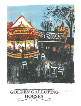 Golden Galloping Horses Linocut Print, 2 of 7