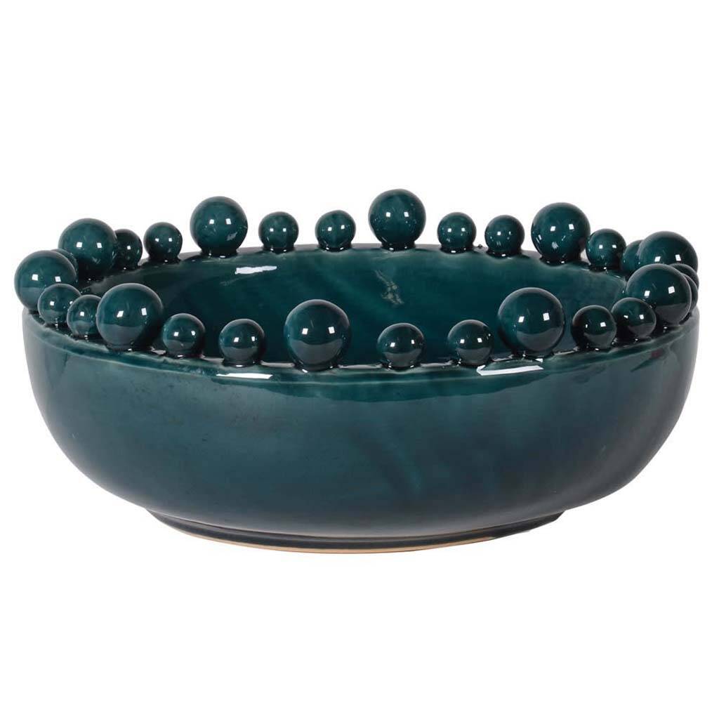 Deep Teal Decorative Beaded Ceramic Bowl By Dibor