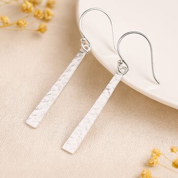 Sterling Silver Hammered Bar Drop Earrings – 35mm X 5mm, 3 of 8