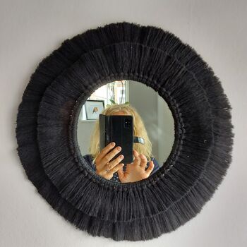 Handmade Medium Fringed Macrame Mirror, Macrame Bedroom Wall Mirror, 4 of 10