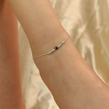 925 Silver Black Silver Ball Thin Dangle Payal Anklet, 3 of 7