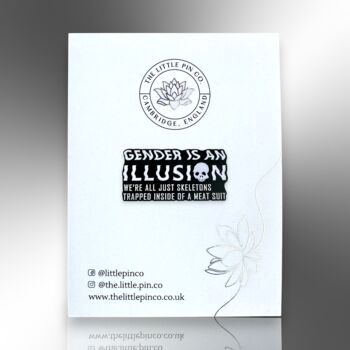 Gender Is An Illusion Enamel Lapel Pin, Skull, Lgbtiqia+ Badge, Non Binary, Genderqueer, Agender, Bigender, Genderflux Gift, 4 of 8