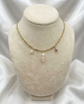 Rose Quartz And Pearl Tarnish Free Gold Plated Charm Necklace, 4 of 5
