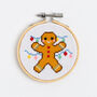 Gingerbread Man Christmas Cross Stitch Kit Three Inch Hoop, thumbnail 3 of 5