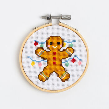 Gingerbread Man Christmas Cross Stitch Kit Three Inch Hoop, 3 of 5