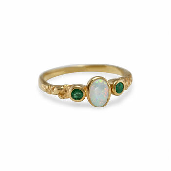 Emerald And White Opal Gold Ring, 7 of 9