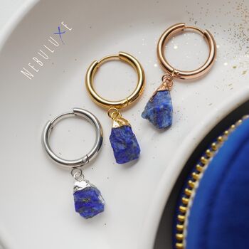 Natural Lapis Lazuli Hoop Earrings, 5 of 10