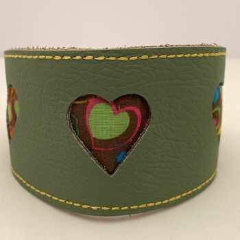 Green Leather Collar With Love Hearts Design Cut Outs, 4 of 6