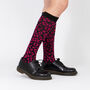 Women's Knee High Glitter Socks Hot Pink Leopard Print, thumbnail 1 of 2