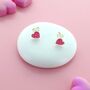 Pink And White Spotty Heart Stud Earrings, thumbnail 1 of 2