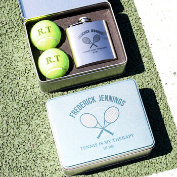 Personalised Tennis Tin Racket Hip Flask Gift Tin For Him, 3 of 4