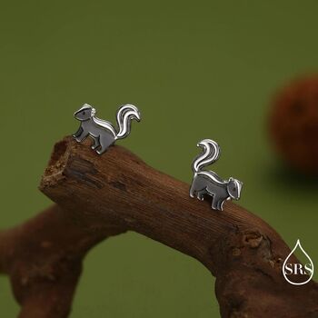 Sterling Silver Skunk Earrings With Black Rhodium Coating, 4 of 12