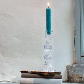 Clear Pressed Harlequin Glass Dinner Candlestick, 9 of 9