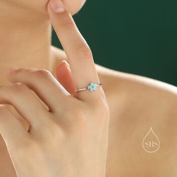 Sterling Silver Adjustable Forget Me Not Flower Ring, 2 of 10