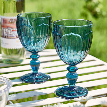 Set Of Four Linares Embossed Blue Wine Glass, 2 of 6