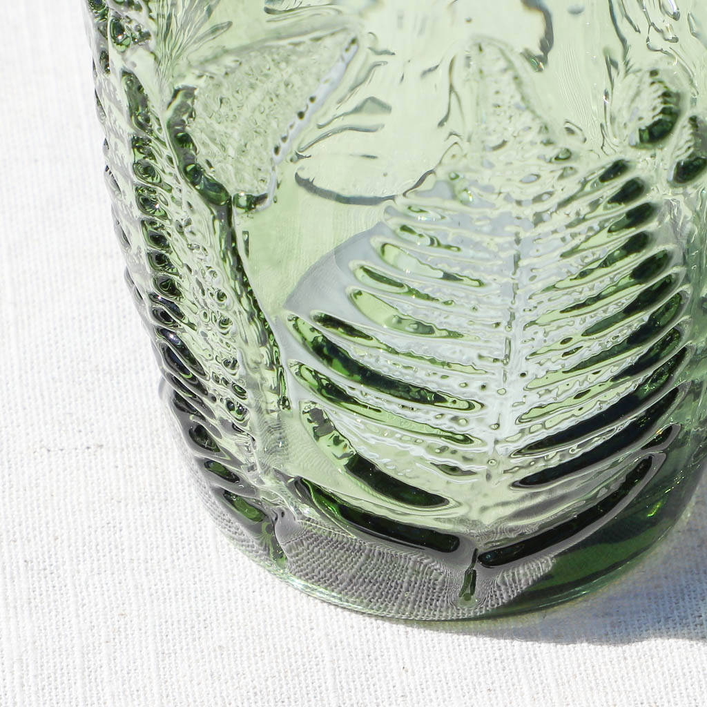 Two Fern Green Glass Tea Light Holders By Dibor