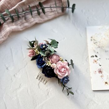 Navy And Dusty Pink Floral Hair Comb, 6 of 9