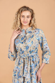 Indian Cotton Indigo Lotus Print Dress, 3 of 3