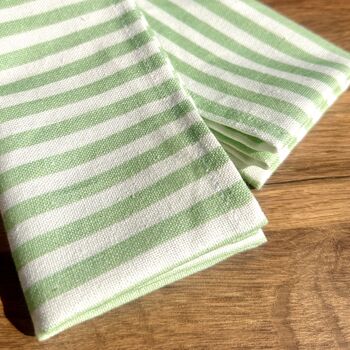 Cotton Linen Stripe Napkins Green/Ivory • Set Of Four, 3 of 4