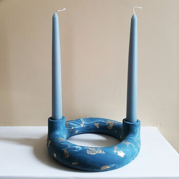 Marbled Gold Circle Candlestick Blue Or Pink, 2 of 6