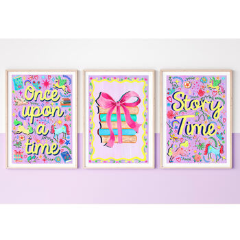 Pink And Lilac Books With Bow Nursery Print – Girls Room Wall Art, Children’s Library Illustration, 9 of 11