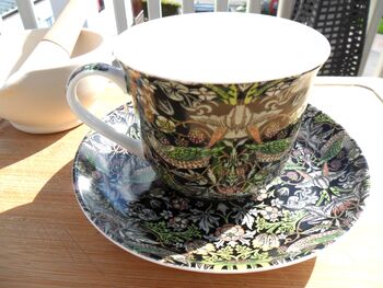 Large Cup And Saucer In William Morris Black Strawberry Thief Design, 3 of 12