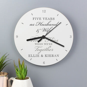 Personalised Time Flies Anniversary Wooden Wall Clock, 3 of 5