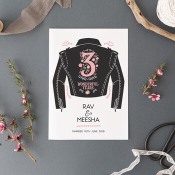 Three Year Leather 3rd Anniversary Personalised Print, 2 of 3