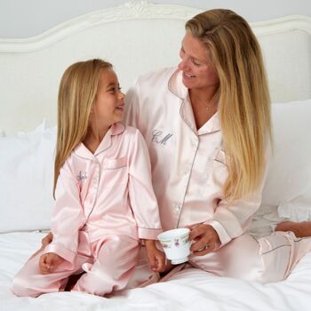 Personalised Women's Mothers Luxury Pink Silky Satin Pyjamas, 4 of 12