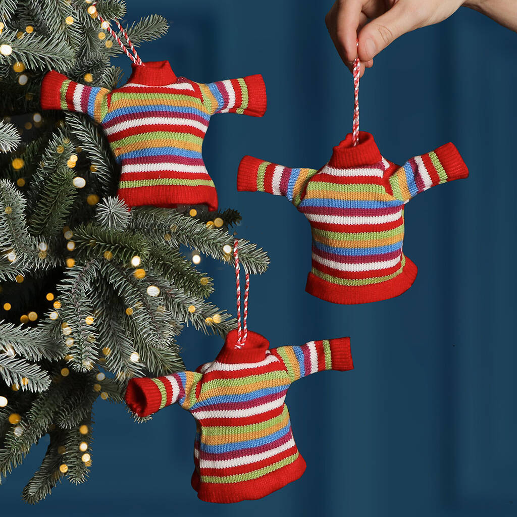 Set Of Three Retro Christmas Jumper Tree Decorations, 1 of 4