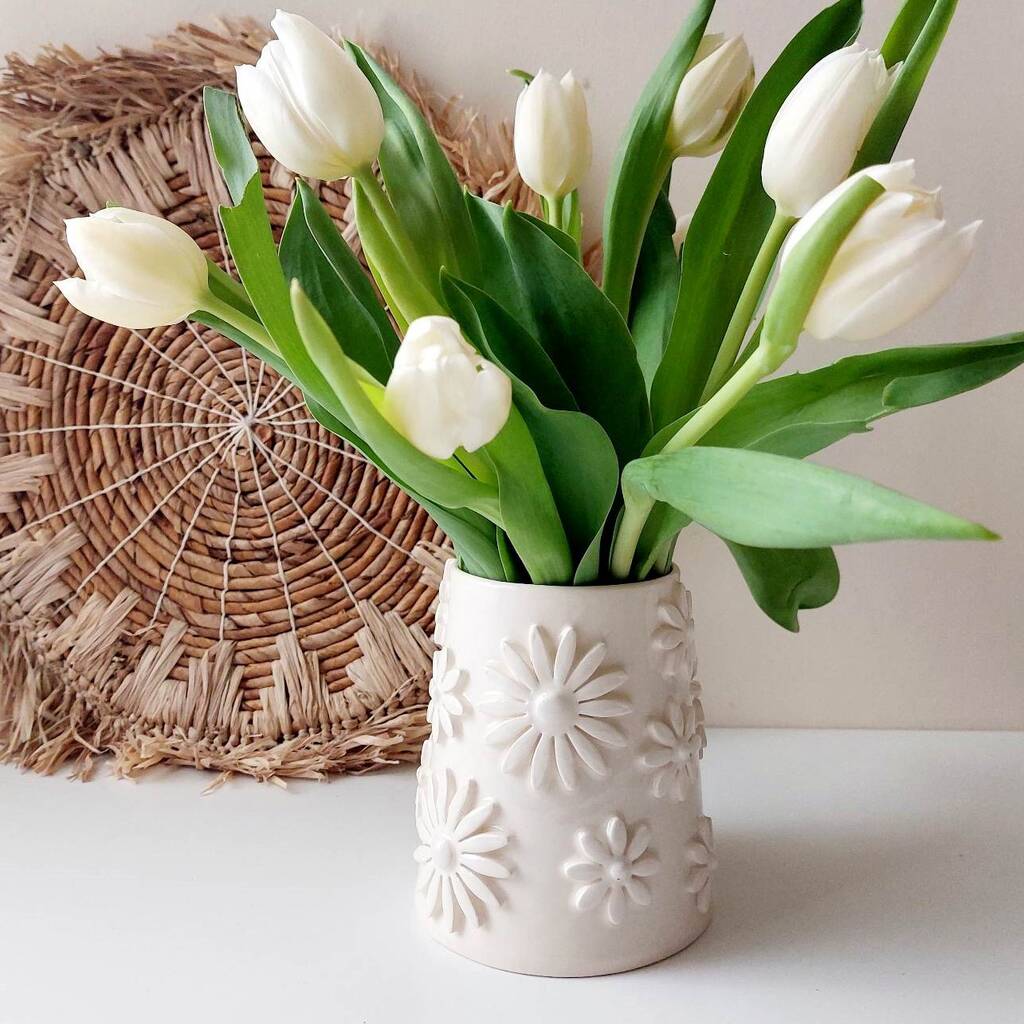 Handmade Ceramic Bud Vase With 3D Flowers, 1 of 3