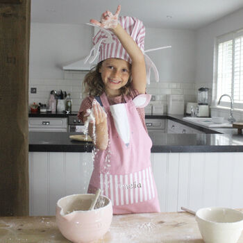 Personalised Childs Pink Deer Chef Apron And Hat Set, 6 of 6