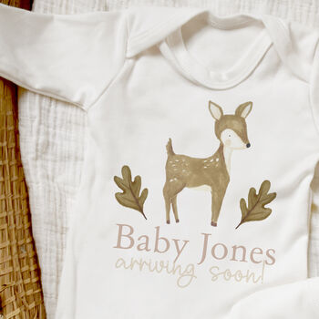 Personalised Woodland Baby Announcement Vest, 2 of 3
